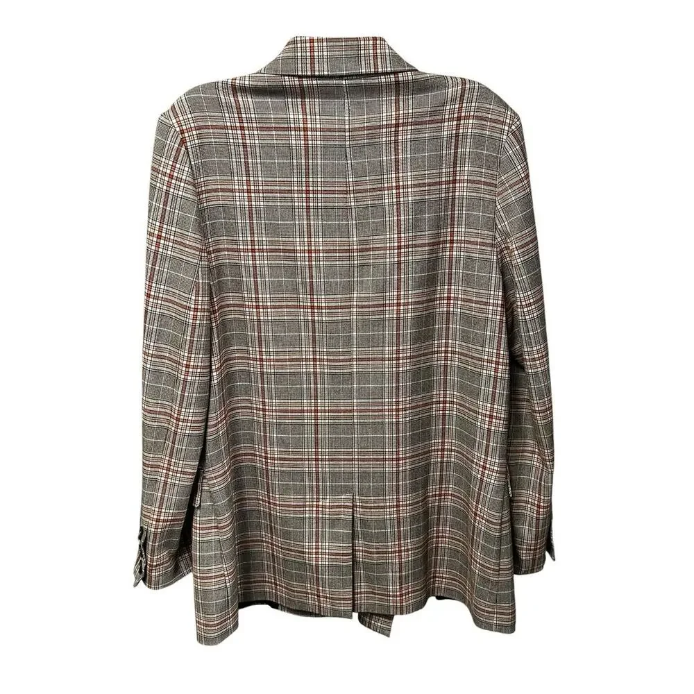 Free People Ashby Black Orange Plaid Button Front Oversized Blazer Womens XL